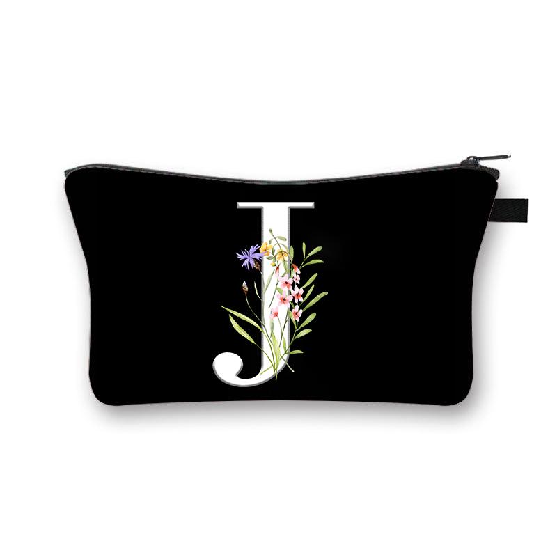 Wild Flower Alphabet Letter A-Z Makeup Bag Canvas Pouch Cosmetic Case Teacher Gift Purse
