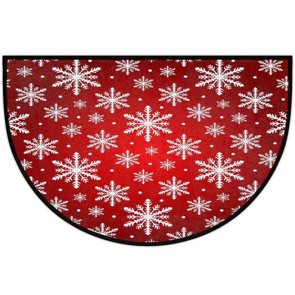 Christmas Snowflake Half Round Door mat Xmas Red Cute Semi Circle Area Rug Non-Slip Soft Washable Floor Mats Home Decor