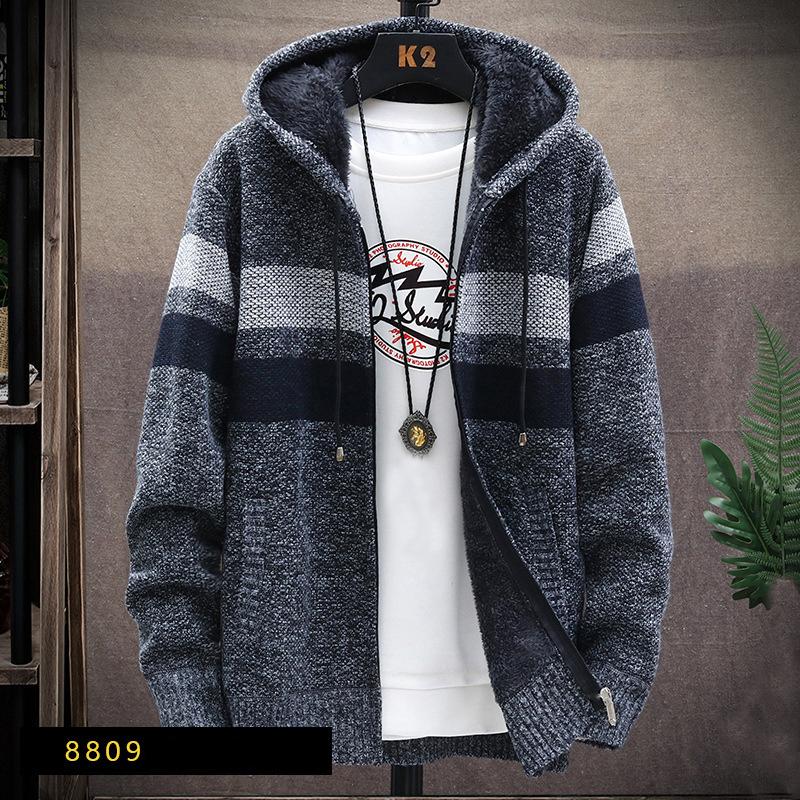 Sweter męski Swetry Płaszcze Zimowy polarowy sweter z dzianiny Kurtka Ciepły zamek błyskawiczny Wełniany kardigan z kapturem