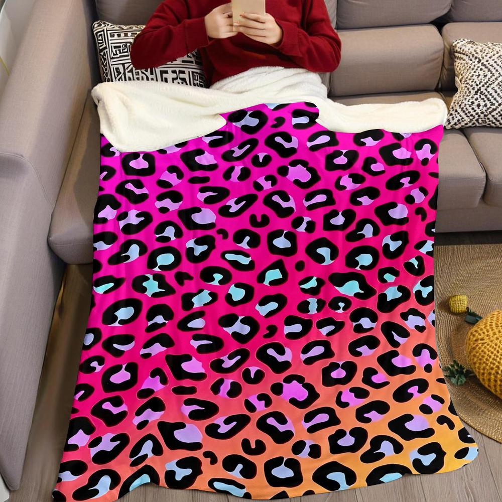 Neon Leopard Flannel Blanket Warm Soft Halloween Christmas Couch Warm Cozy Decorative Decor Gift for All Season
