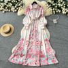 French Style Retro Elegant Shirt Dress Women Single-breasted Flower Print Long Party Dress Female Casual Chic Festival Clothing New