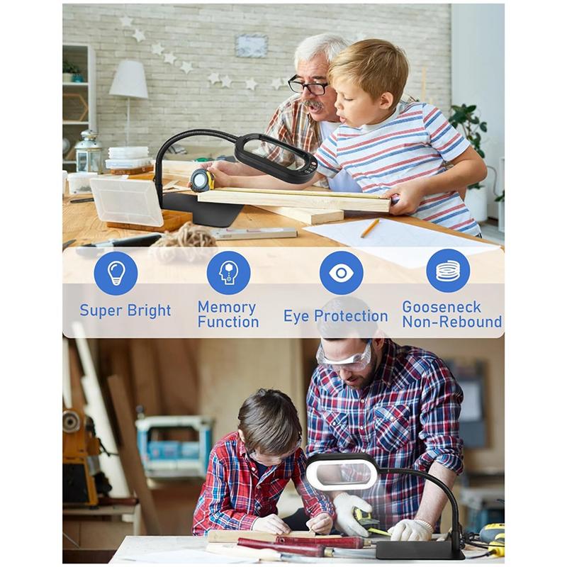 A95I-LED Lighted Desk Lamp, 10X Rectangle Magnifier Glass With Light And Stand, Flexible Gooseneck Design In 5 Color Modes