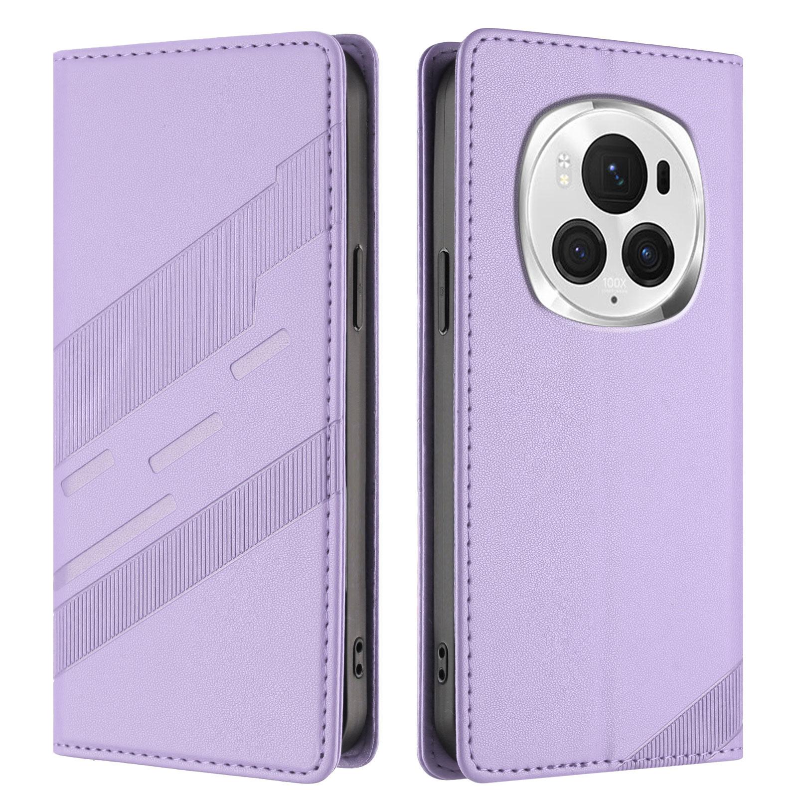 

For Honor Magic6 Pro 5G Phone Cases Punk Style Imprinted Wallet Stand Leather Cover Light Purple
