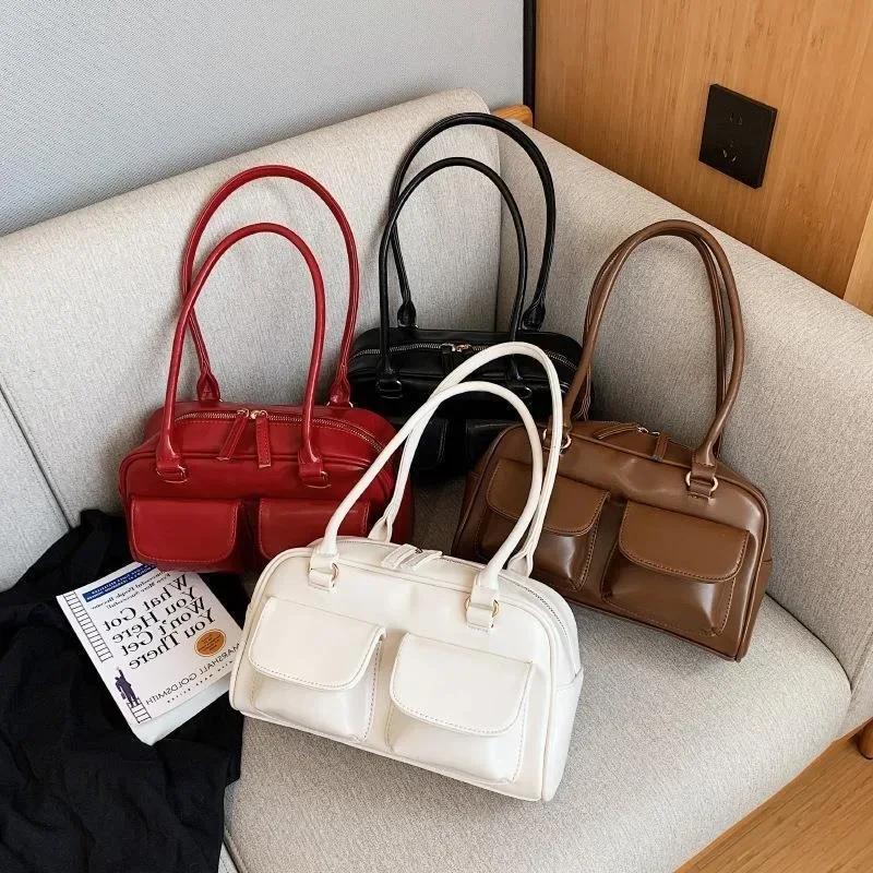 Shoulder Chubby Bags For Women Stand Oil Style Bowling Boston Pockets Desinger Shopping Bag Handbag  Purses And Handbags