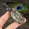 Prehnite, Moonstone Gemstone Copper Wire Wrap Jewelry Pendant 3.35"