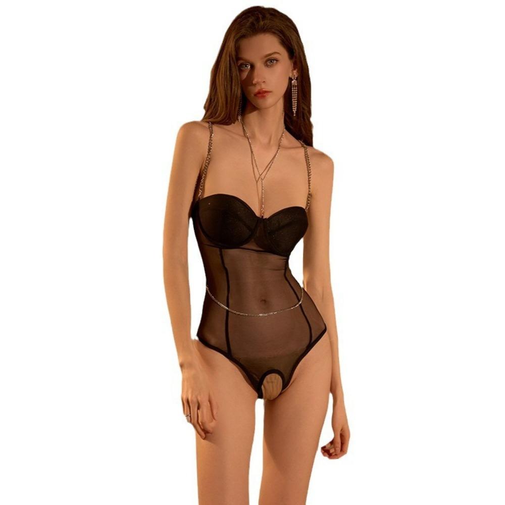 Large Size Erotic Underwear Sexy Temptation Chest Pad Gathering Pajamas Free Open Pants Female Temptation with Steel Rim Onesie