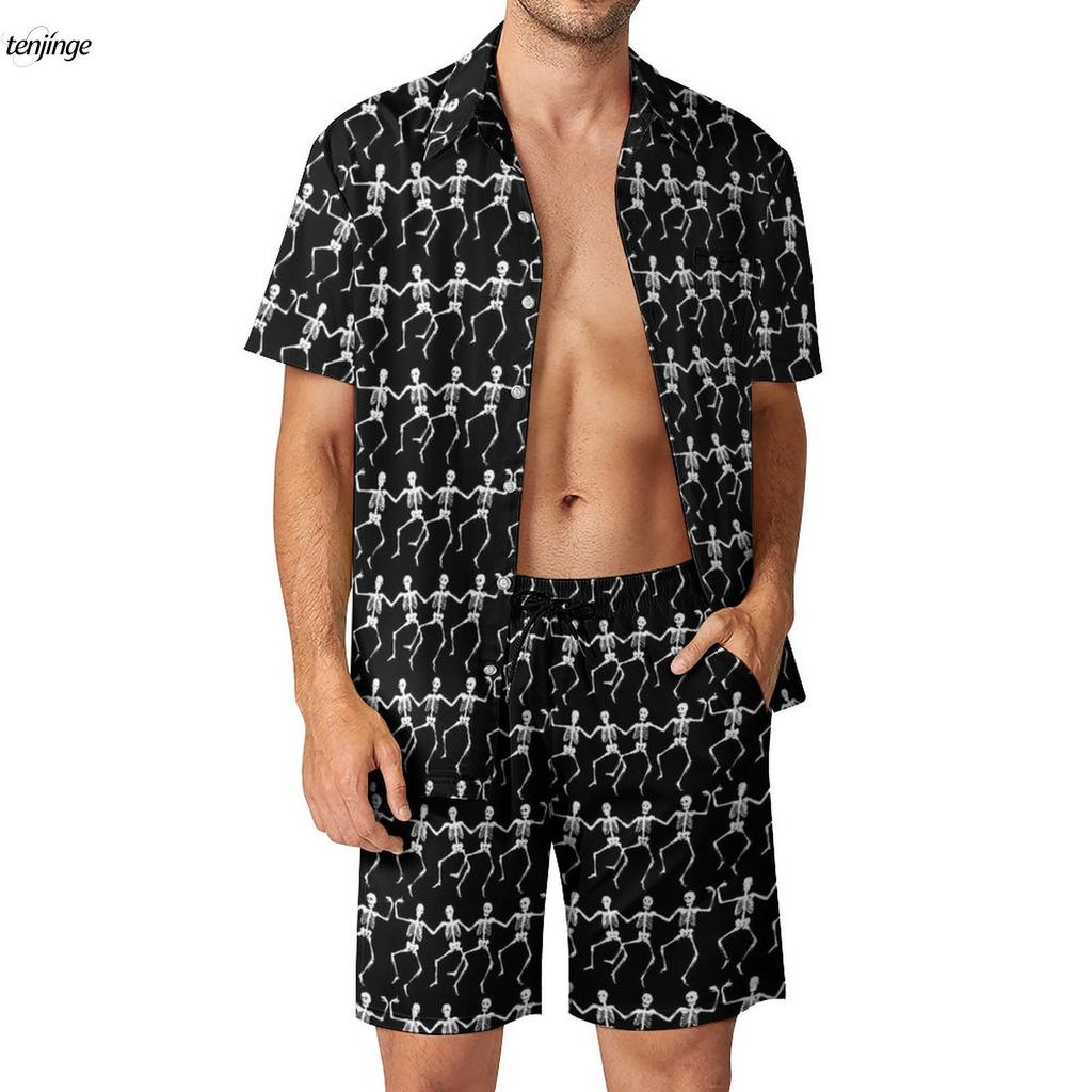 Skeleton 3D Printing Fitness Outdoor Men Sets Bone Skulls Casual Shirt Set Summer Pattern Shorts Two-piece Funny Clothing Suits
