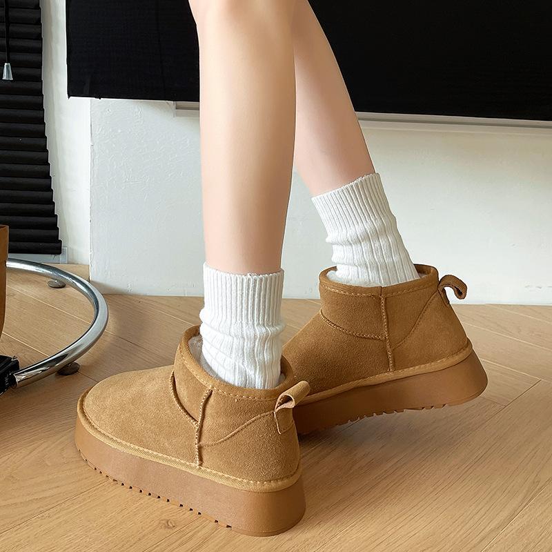 Inner heightening thick-soled snow boots women's 2025 new winter piled thickened waterproof and non-slip short bread cotton shoes