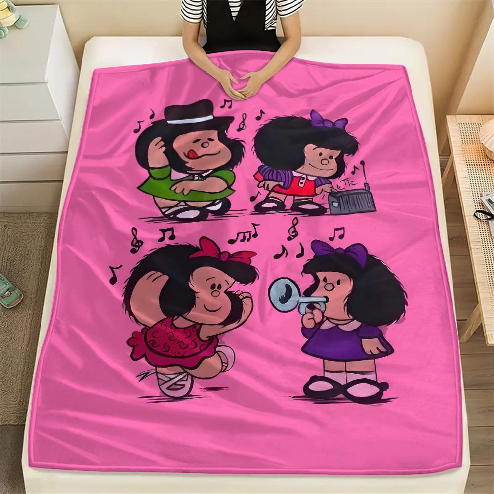 1PC Mafalda Print Flannel Blanket, High Quality All Seasons, Home Decor, Warmth and Comfort, Perfect for Christmas Gifts