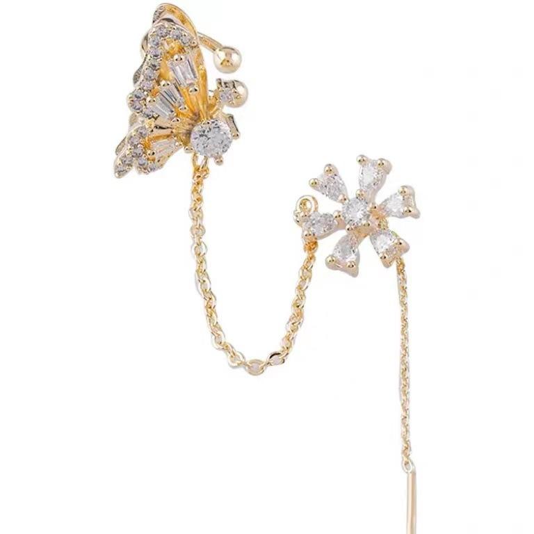

Second-line integrated butterfly love flower earbone clip earrings niche design high-end light luxury earclip temperament fringed earrings