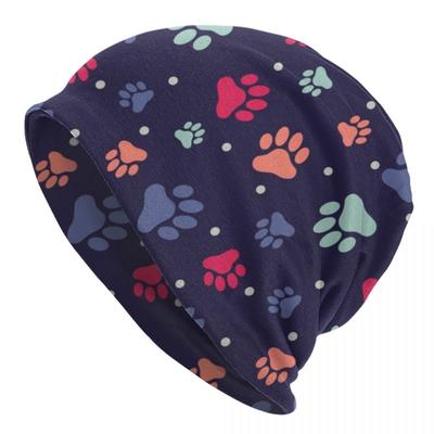 Dog Paw Pattern Bonnet Hats Cool Knitting Hat For Women Unisex Winter Warm Alaskan Malamute Siberian Husky Skullies Beanies Caps