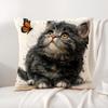 Cute Cat and Flower Cushion Cover Natural Linen Organic Fabric DoubleSided Printing Sofa Home Decor Gift Pillow Cover