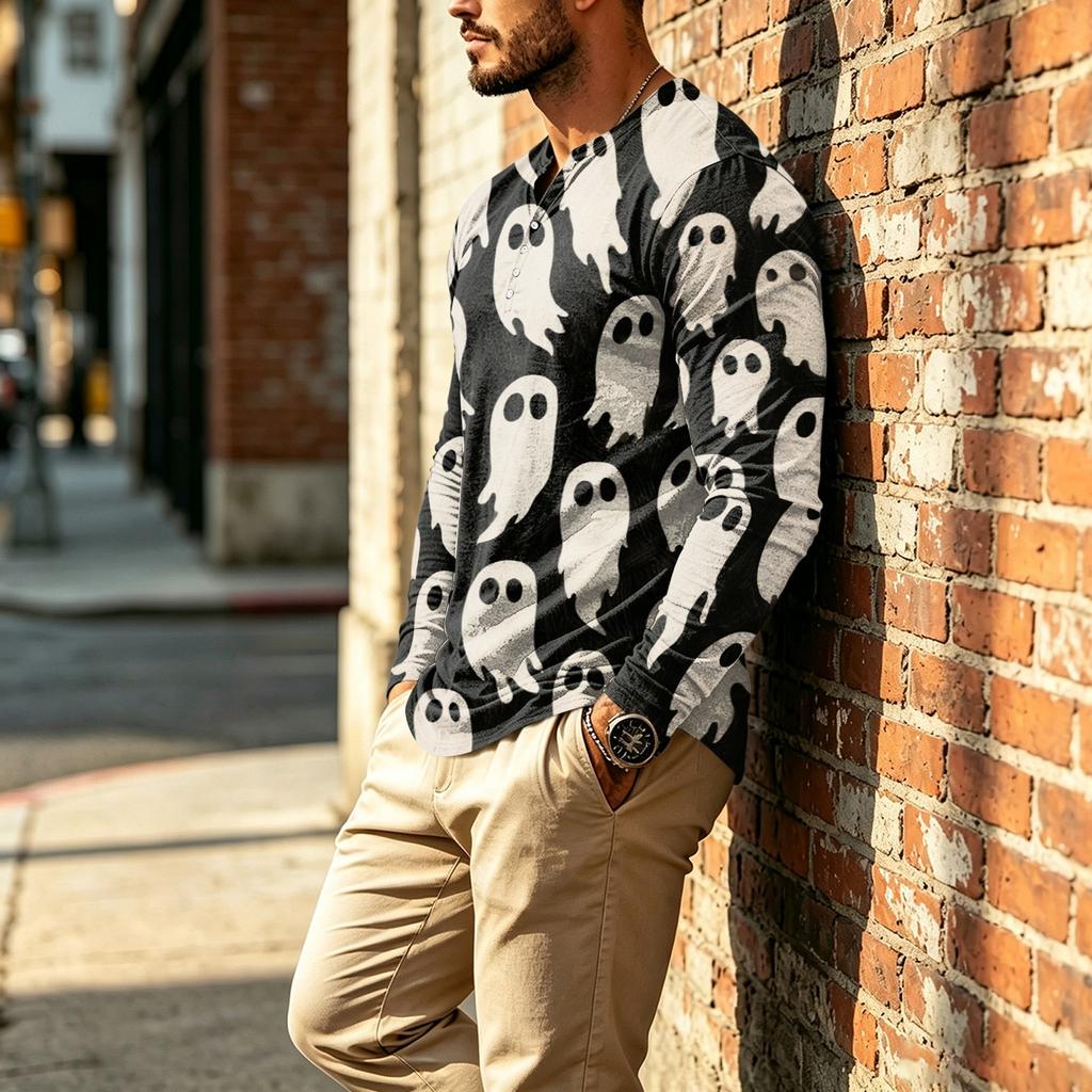 Men's Long Sleeve Shirt for Halloween Casual Wear
