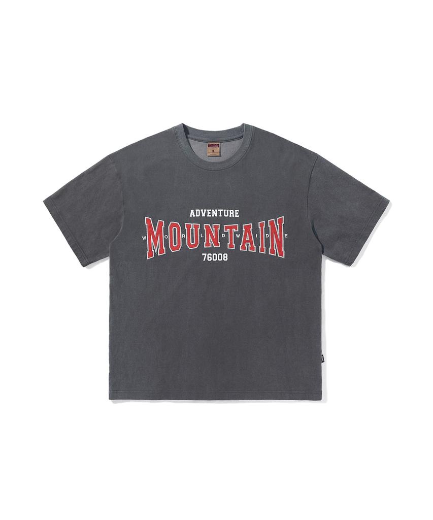 Peullukeu World Mountain Embroidered Logo Pigment Short Sleeve T-Shirt Dark Gray Fst741