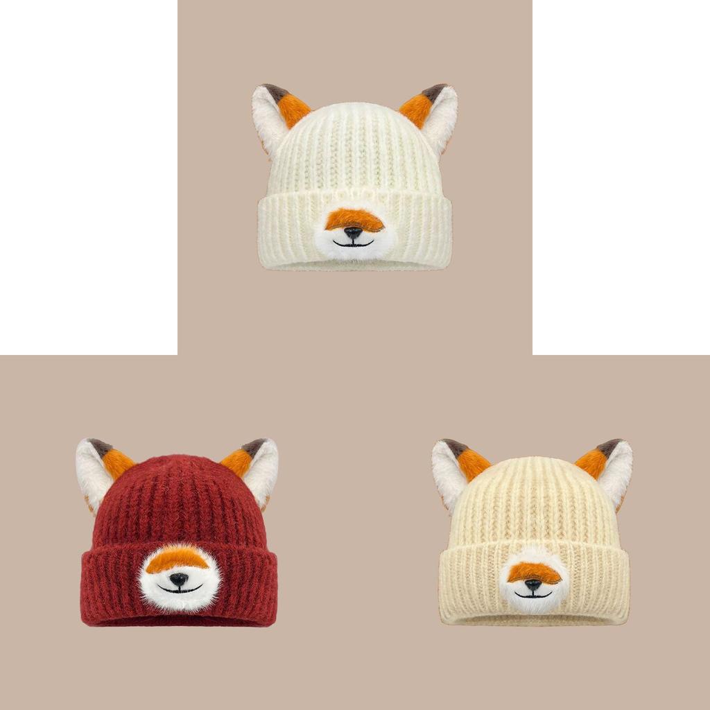 Cappello in Maglia Arancione a Volpe con Orecchie da Cartone Animato per Calore Invernale e Stile Casual