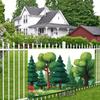 2D flat banner, 1 piece of natural forest scenery background fabric, featuring elements such as trees, flowers and grassland.