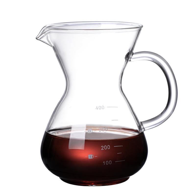 High-Heat Borosilicate Glass Coffee Pot with S-Handle and Mocha Measuring Scale