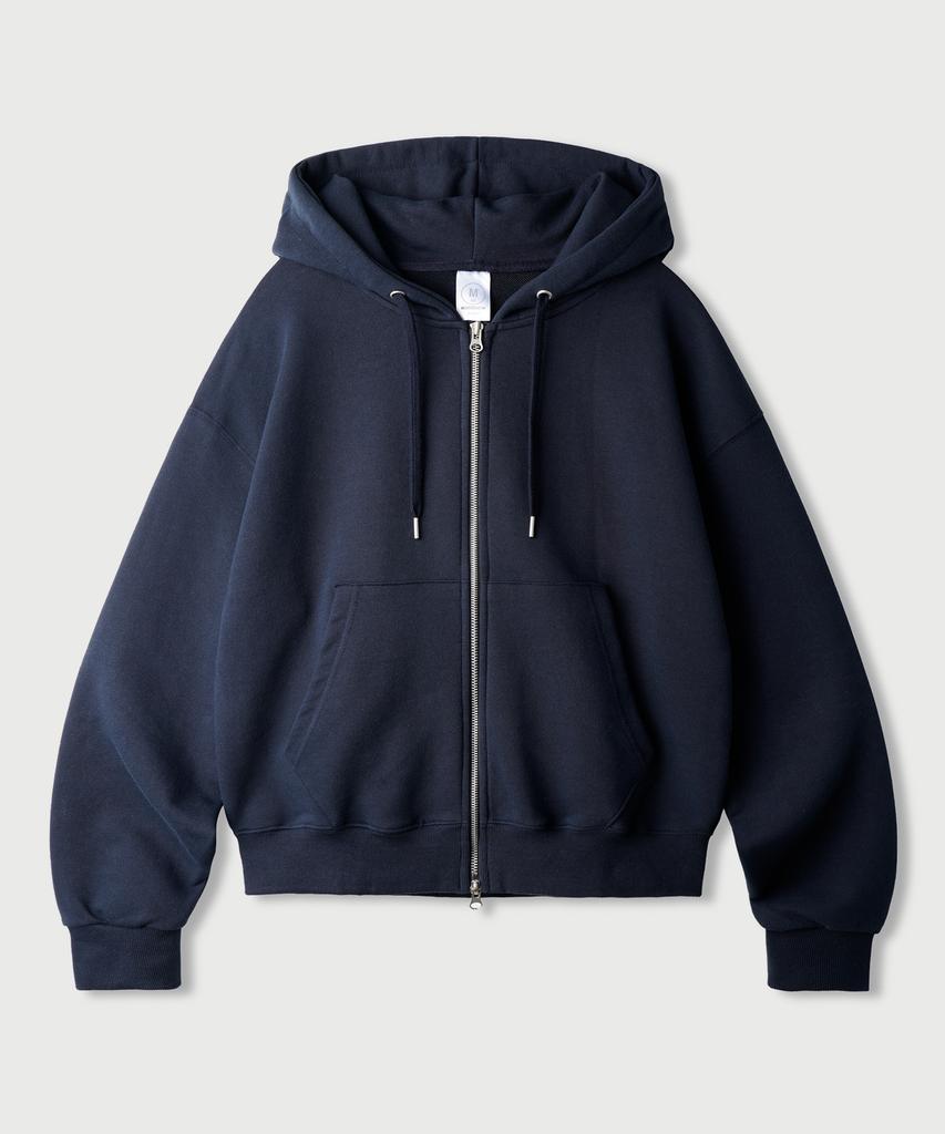 Jemut Day Cut Crop Oversized Zip-Up Hoodie Navy Kjhd2650