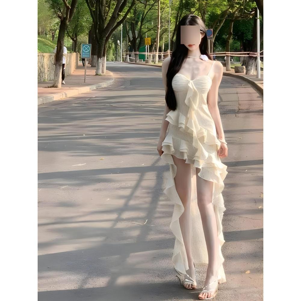 Ruffle leaf irregular suspender dress fairy summer temperament seaside vacation beach dress