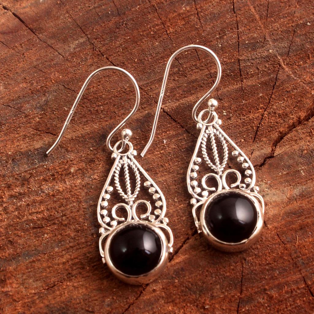 Schwarzer Onyx Larimar Handgefertigter Ohrhänger aus 100 % 925er Sterlingsilber für Damen