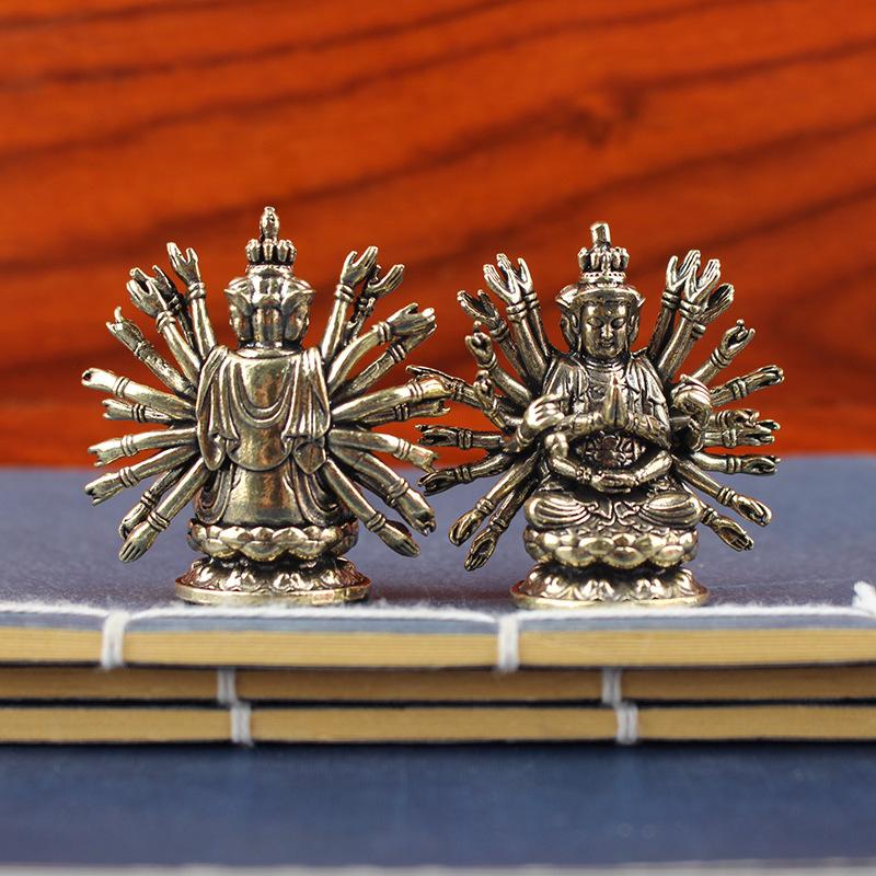 Brass Statue of Cundi Buddha, Guanyin Handmade Solid Cast Altar Statue for Home Temple Decor, Buddhist Gift