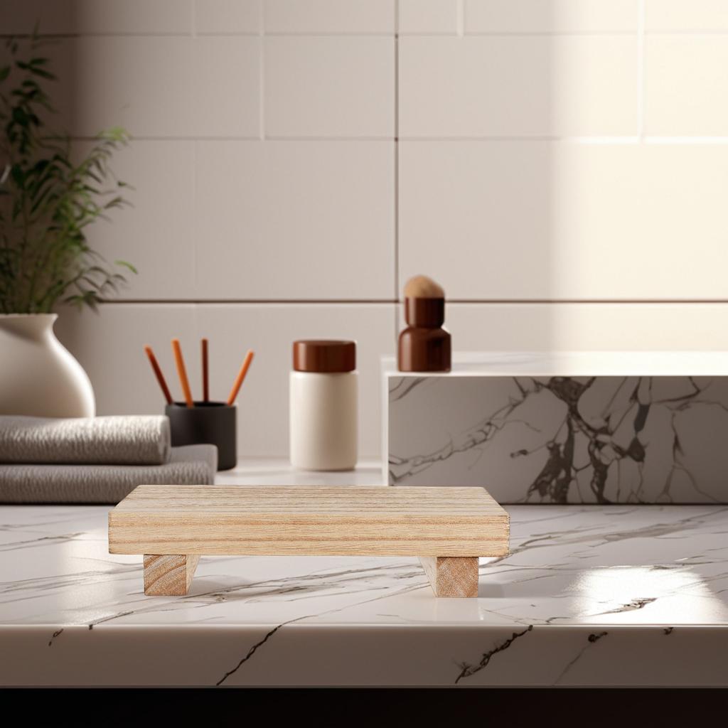 Bathroom Counter Organizer Tray Wooden Pedestal Stand Rustic Farmhouse Soap Dish Dispenser Holder Small Wood Tray Kitchen Sink