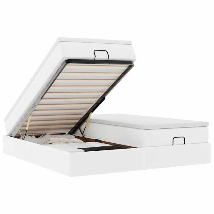 VidaXL Cadre de lit ottoman avec matelas blanc 200x200 cm similicuir, cadre de lit avec rangement, cadre de lit 3311230