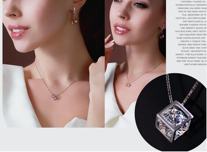 Fashion Love Rubik'S Cube Three-Dimensional Necklace, Versatile Rhinestone Small Square Short Collarbone Chain