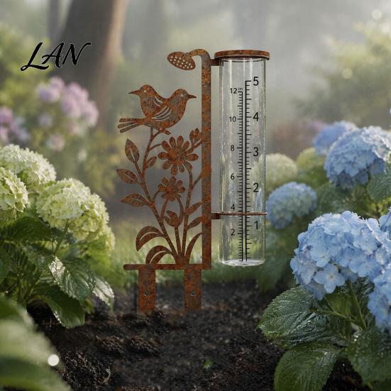 Decorative Bird And Flower Rain Gauge Outdoor, 7.8 Inch Gauges for Measuring Precipitation, Freeze Proof Artistic Metal Gauge, Vintage Garden