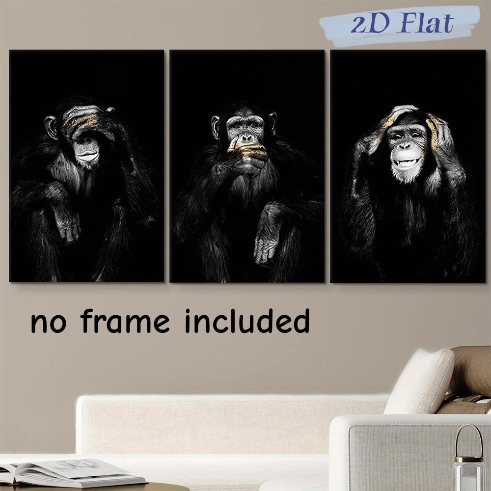 

3PCS 2d Flat Modern Minimalist Chimpanzee Contemplation Canvas Decorative Painting Animal Art Home Wall Decoration Living Room B (as the picture,20x30cm-3pcs)