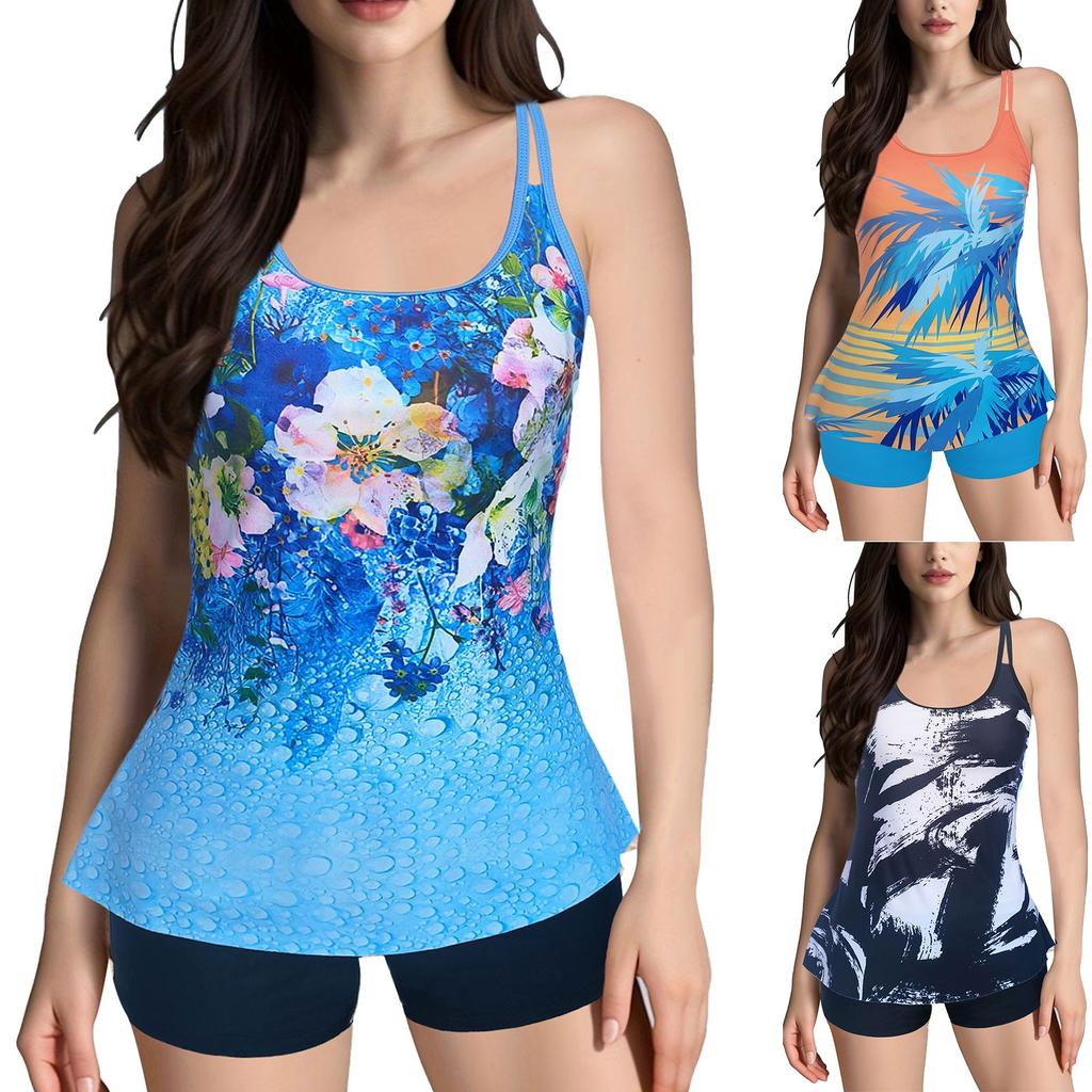 Ladies' Sexy Swimsuit With Suspender And Printed Two-piece Swimsuit Set