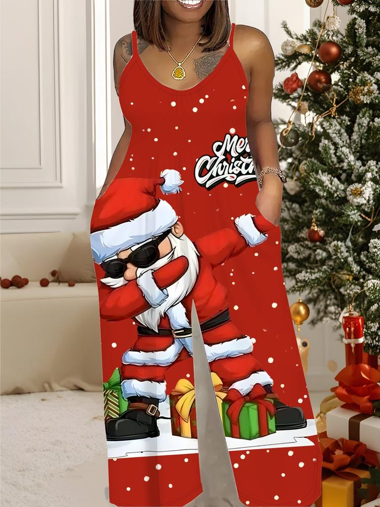 Women's Fashion Jumpsuit, Plus Size Clothing Daily Casual Fashion Wear, Graphic Christmas Printing Design, Party Parties, Christmas Clothing
