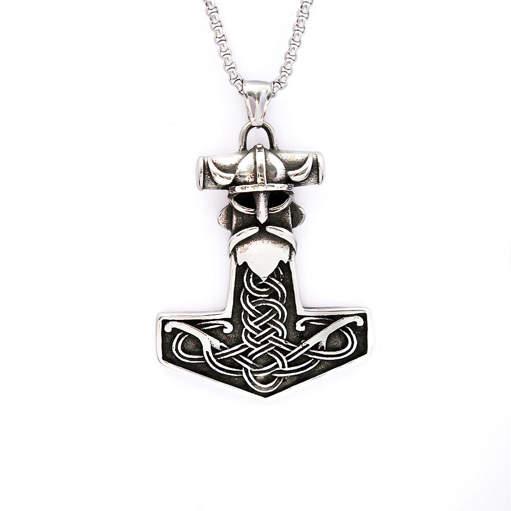Vintage Stainless Steel Viking Quake Pendant Necklace Men's Celtic Viking Warrior Jewelry
