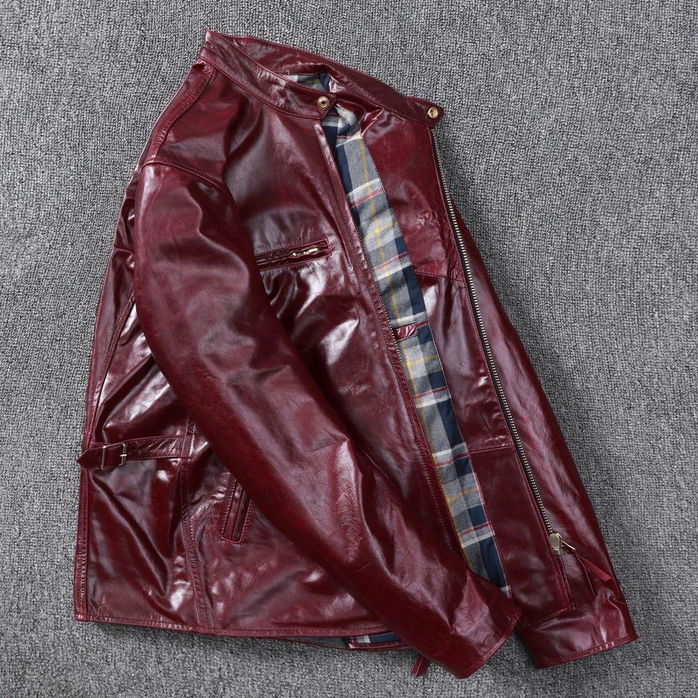 Pure-headed Horse Leather Genuine Leather Jacket Men's Stand-up Collar Slim Fit Short