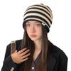 Wool Knitted Hat Cold Hat  Two color Patchwork Rolled Edge High End Pile Hat for Women European and American Ear Protection Cap Showing A Small Face