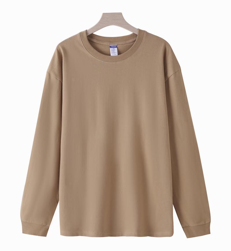 Heavy Double Yarn Long Sleeve Cotton T-shirt with Custom LOGO