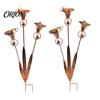 All-weather Garden Ornament Calla Lily Stake with Bells, 24 Inch Metal Triple Flower Wind Chime, Weatherproof Iron Outdoor for Patio Lawn Bed,