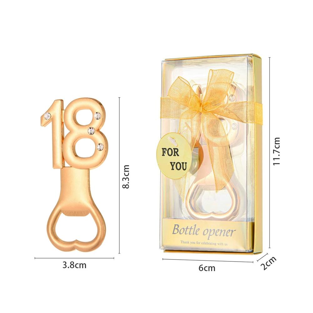 30pcs Golden Bottle Opener with Diamonds for 10/18/20/30/40/50/60/70/80th Birthday Party Decoration