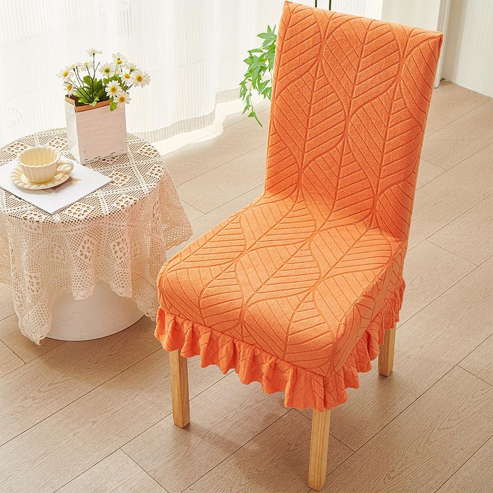 Anti-slip Stretch Seat Cover Solid Color Chair Protectors Jacquard Dining Chair Cover  Home