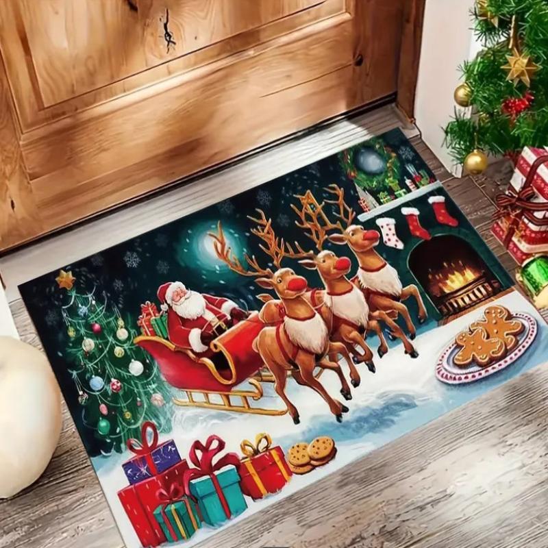 Christmas Themed Door Mat Gingerbread/Santa/gnome Print Floor Mats,Non-Slip Welcome Rugs for Home Entryway & Holiday Decor