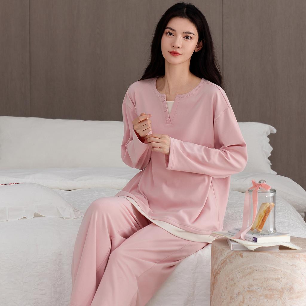 German Velvet Pajamas Women'S Autumn And Winter Thin Velvet Winter Warm Fake Two-Piece Pullover Long-Sleeved Loungewear Set