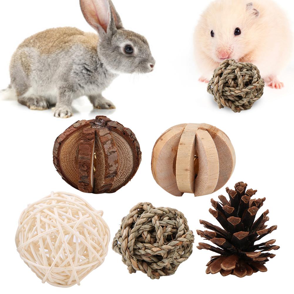 Small Pet Natural Wooden Handmade Ball Set Hamster Rat Mice Toy Accessories