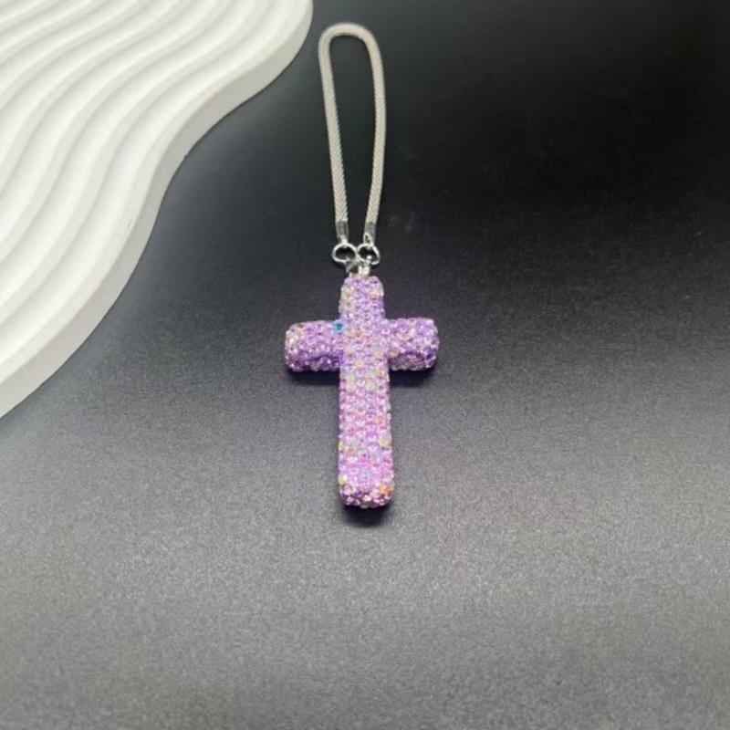 Elegante Crucifijo de Arcilla Colgante con Acento de Cristal para Espejo Retrovisor de Coche Accesorios Colgantes para el Interior del Coche
