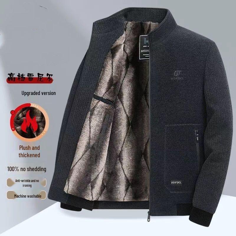 Men's Corduroy Woolen Coat - Velvet-Lined Winter Jacket for Middle-aged and Elderly Dads