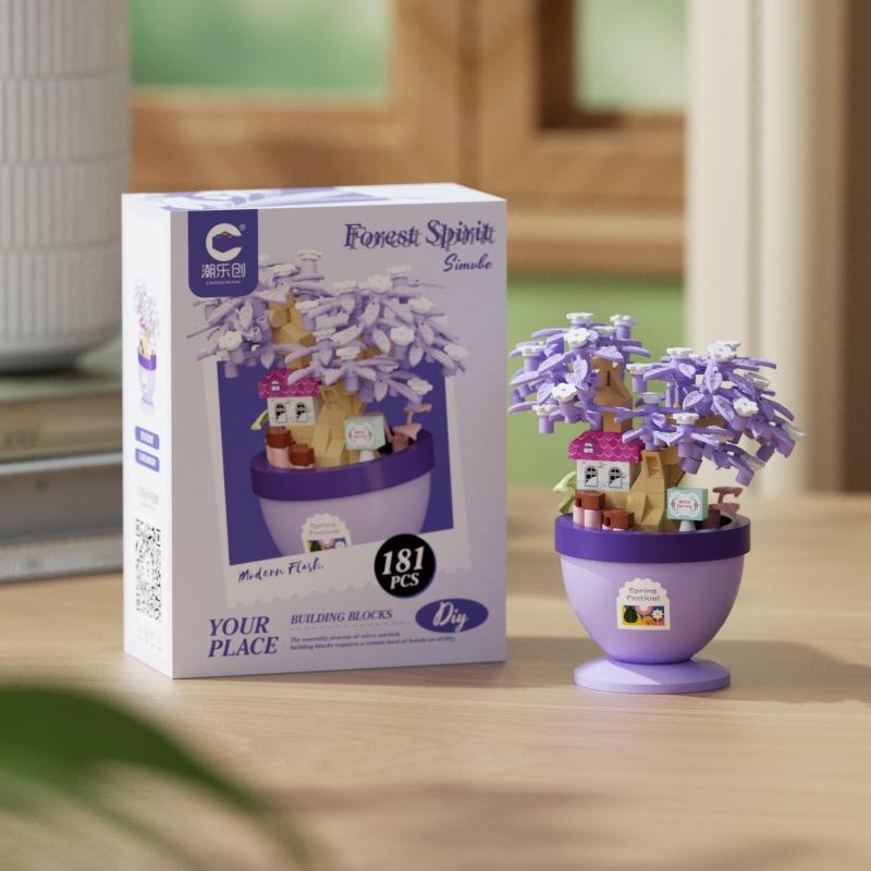 Lustige Mikro-Bausteine Spielzeug Mikro-Landschaft Blumen und Baumhaus Kinder Montage Puzzle Schreibtischdekoration