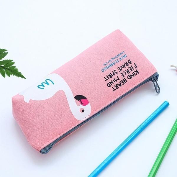 Federmäppchen mit Flamingos, Canvas, Schulbedarf, Schreibwaren, Geschenk, süße Bleistiftbox, Tasche