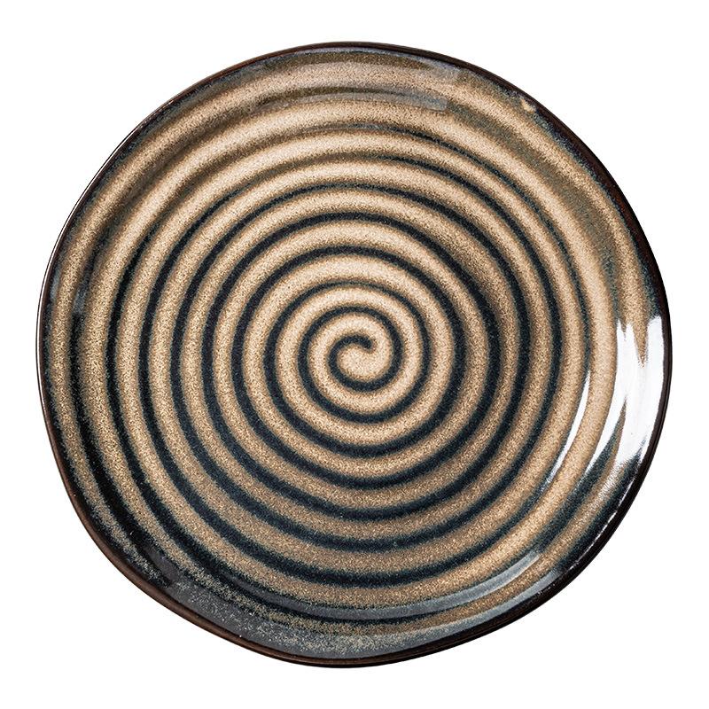 Retro Spiral Pattern Ceramic Plate Household Dinner Plate Niche Plate Special-Shaped Plate Dessert Plate Restaurant Tableware Commercial