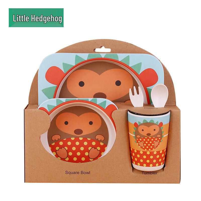 Kreativní dětská jídelní sada z bambusového vlákna - Pěti dílný kreslený design pro děti.