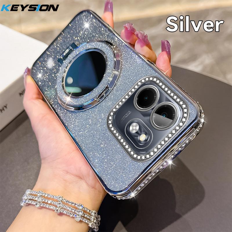 KEYSION Luxury Glitter Jewelled Magnetic Phone Case for Infinix Hot 50i Makeup Mirror Stand Shockproof Cover for Infinix Smart 9