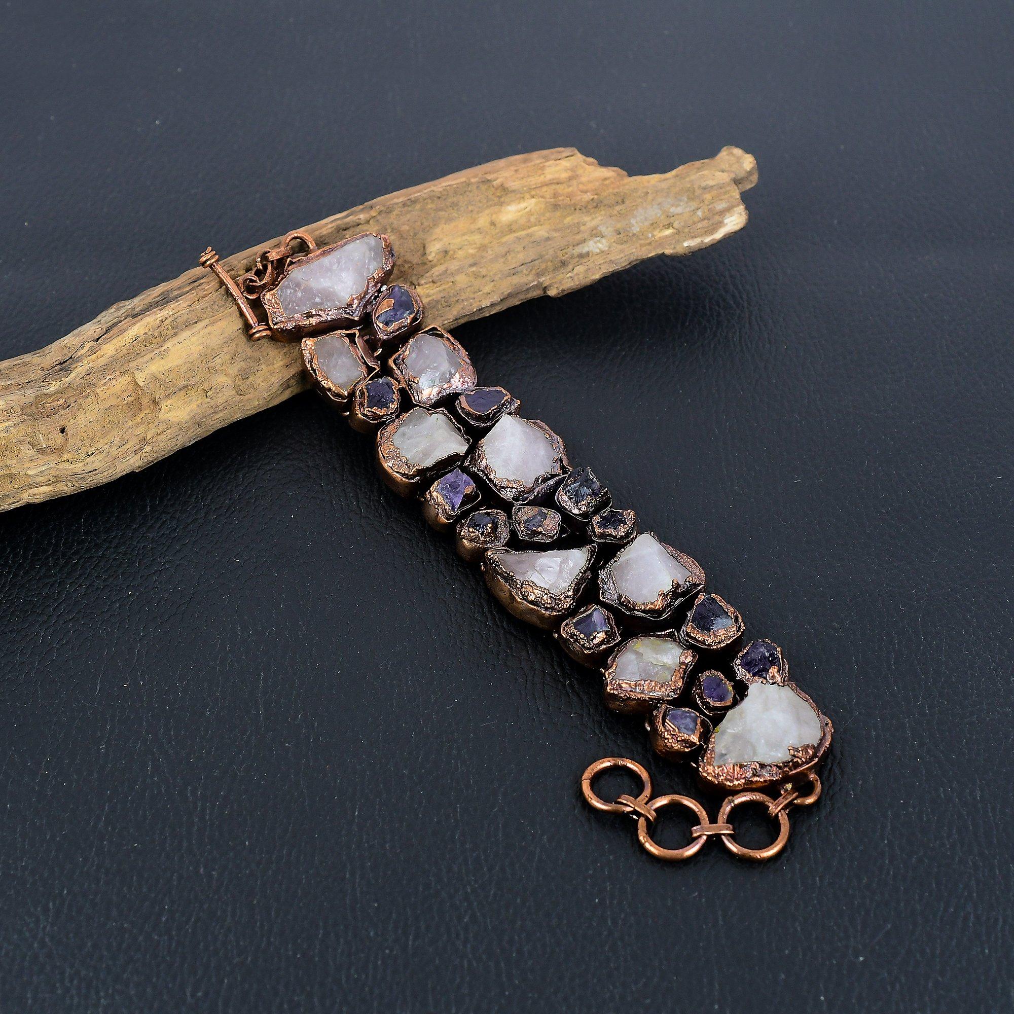 

Clear Quartz Rough Bracelet, Copper Electroformed Gemstone Jewelry, Handmade Bracelet For Mother Day